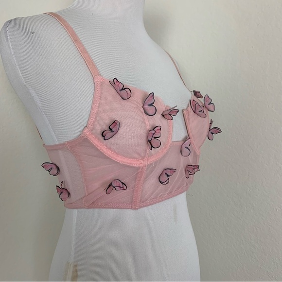 Butterfly longline Bralette Underwire Sheer Pink Size Small - Picture 6 of 14